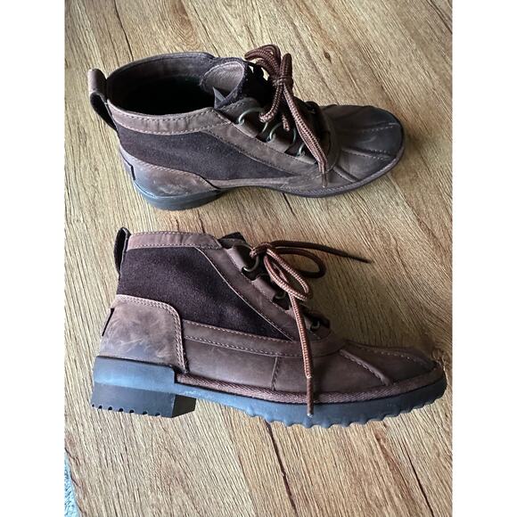 UGG Heather Brown Leather Sheepwool Waterproof Duck Boots Womens Size 5 - Picture 2 of 7